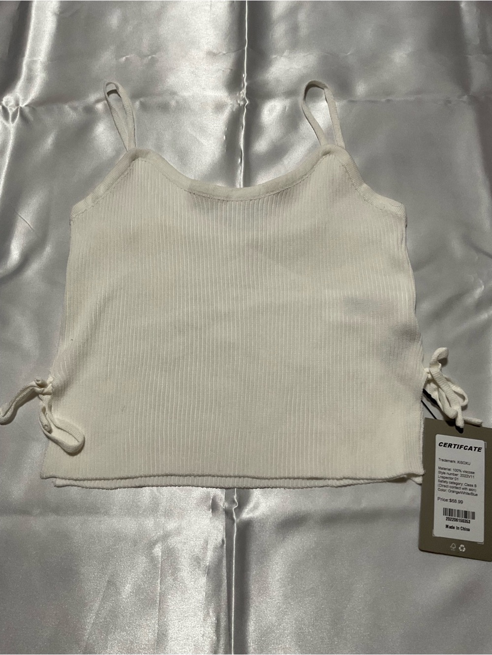 Xisoxu Cream Ribbed Tie-Side Cami Top